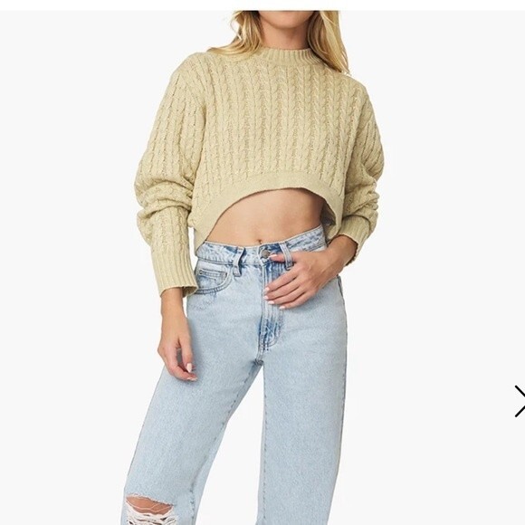 WeWoreWhat Cropped Mock Neck Cable Sweater in Desert XS NWOT - Picture 4 of 10